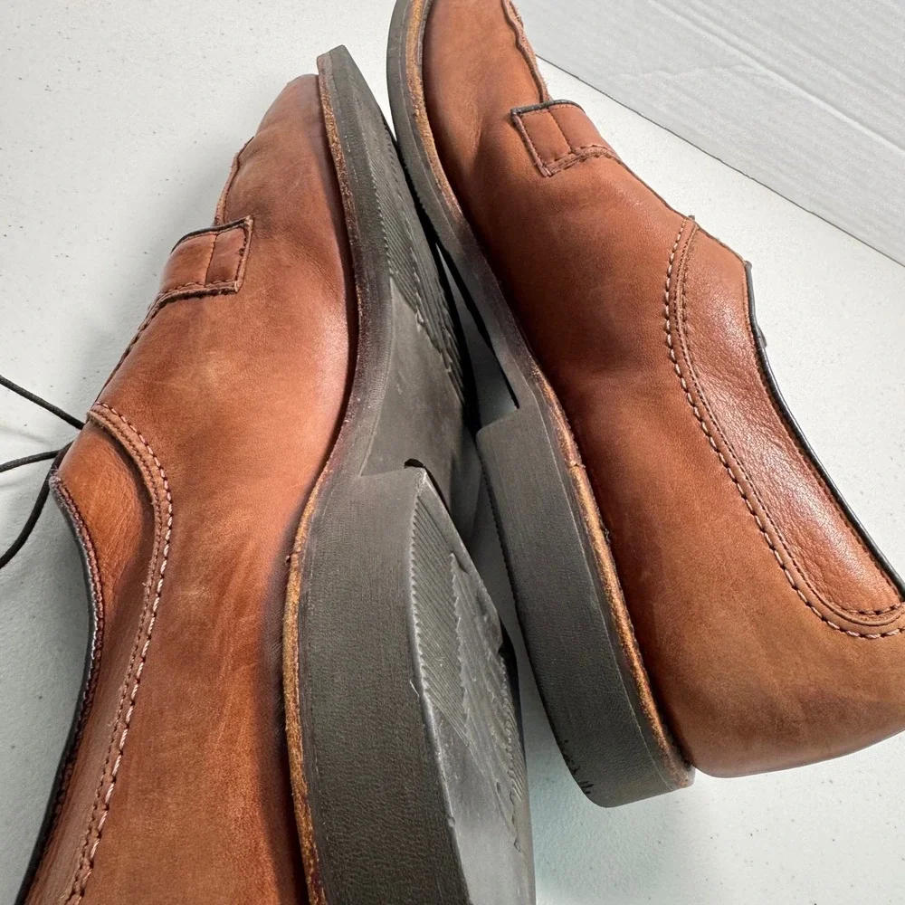 Classic Allen Edmonds Mens 11.5 B Stockbridge Tan Brown Leather Split‎ Toe Derby